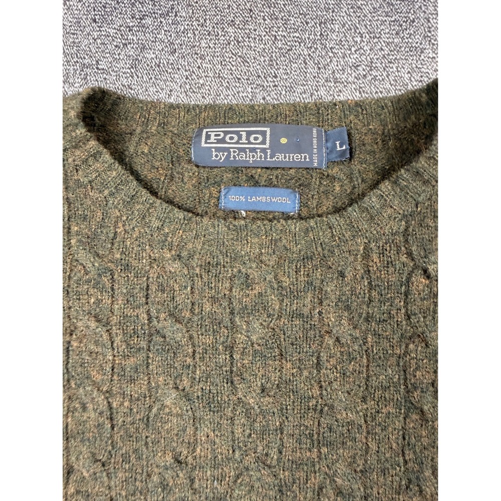 Polo Ralph Lauren Cable Knit Sweater Mens Large Green 100% Lambswool Crewneck - Picture 3 of 7